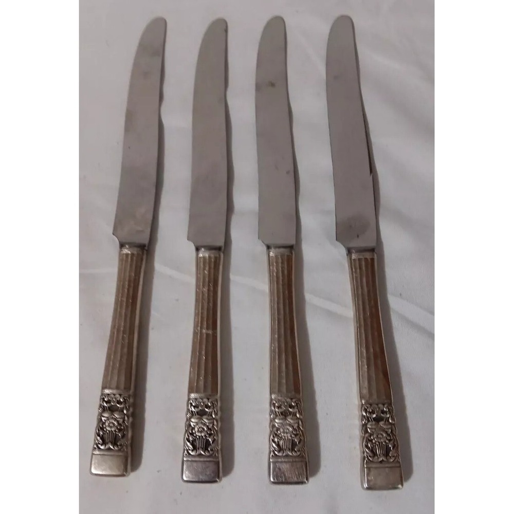 Vintage Oneida Community Dinner Knives 4 Coronation Silver Plate READ